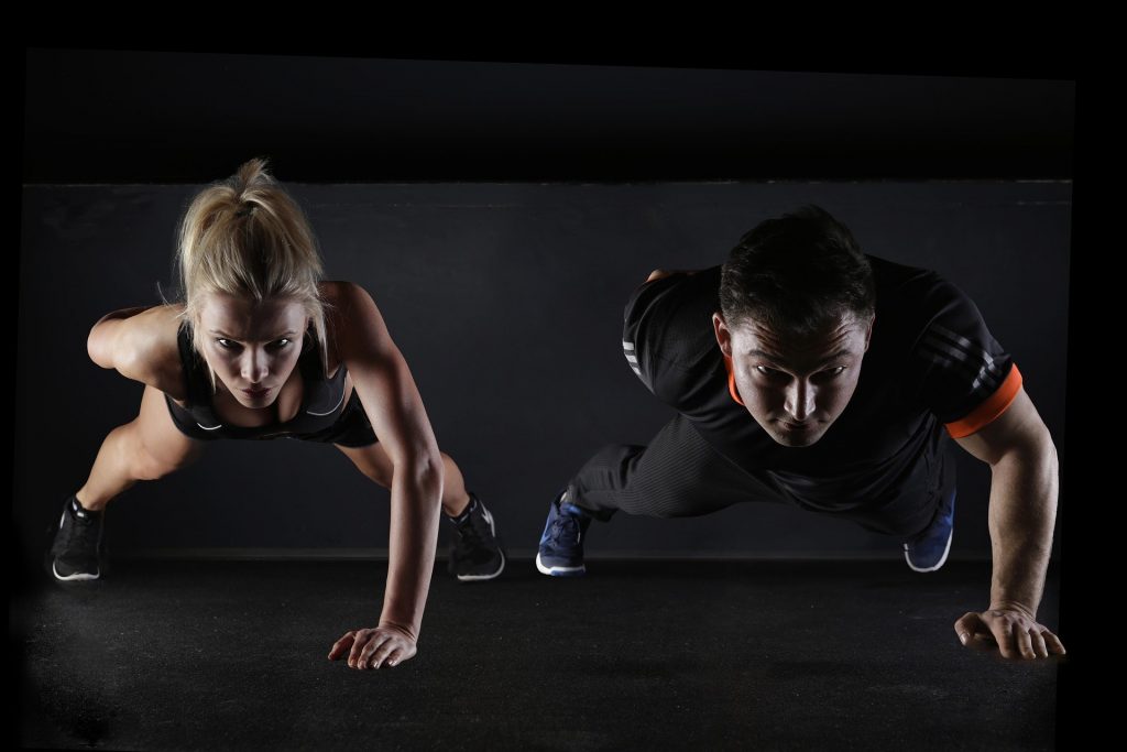Man Woman Push-Ups Wellness Exercise Pair Couple